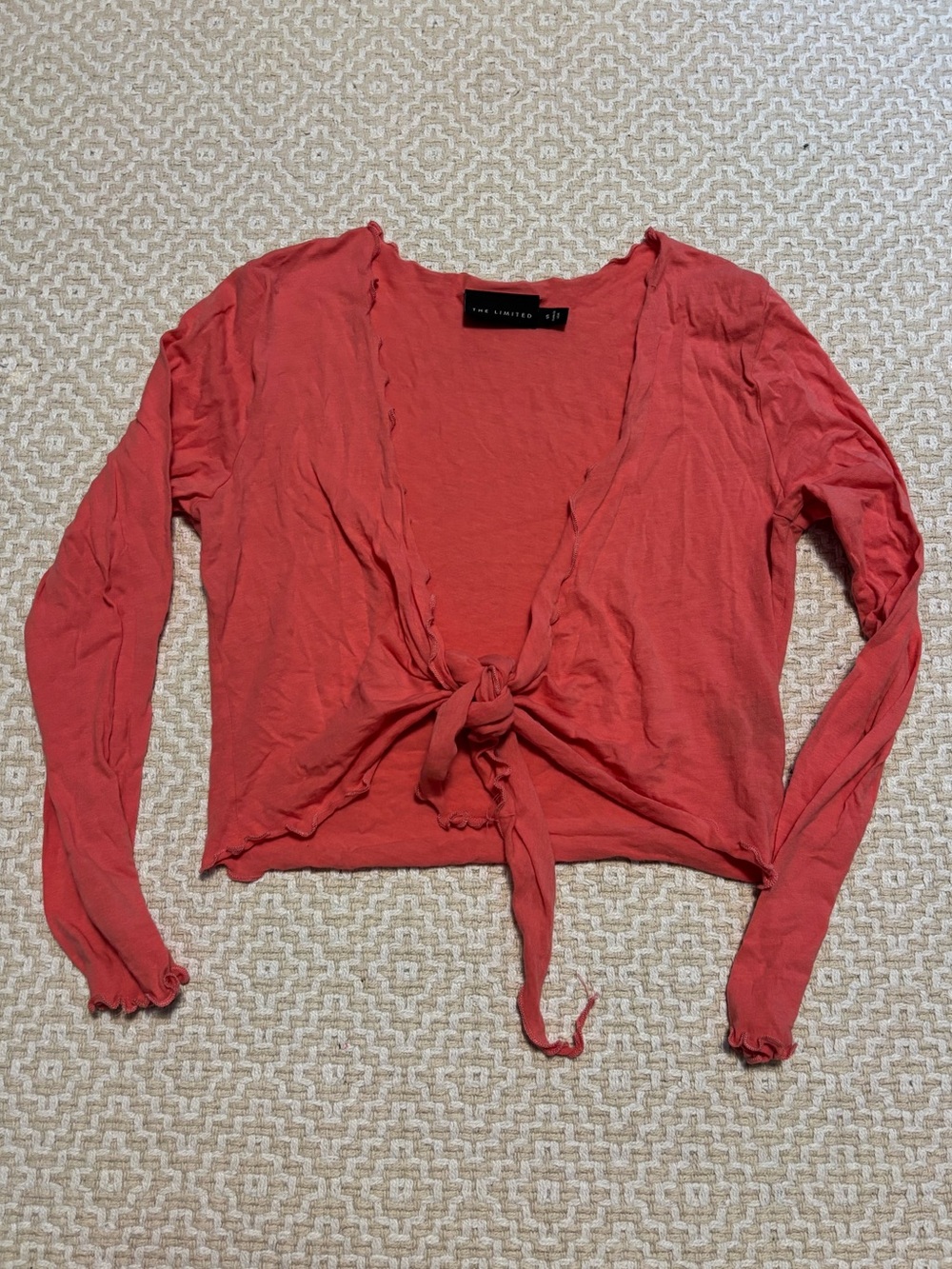 The Limited Coral Tie-Front Long Sleeve Crop Top